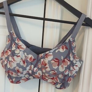 Knix Floral Print Bra in Grey And Red